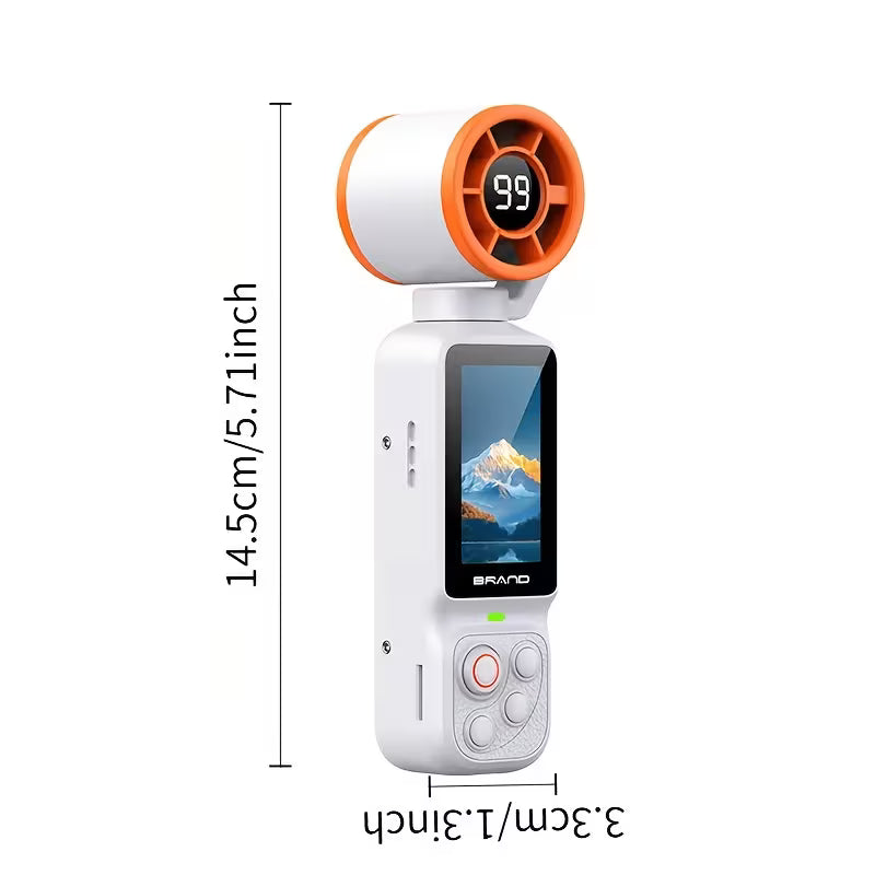 Summer Refreshing Handheld Fan with Built-in Pocket Gimbal Camera, Anti-Shake POV Action Cam for Travel & Outdoor Sports, 180° Rotatable Head, Large Capacity Battery