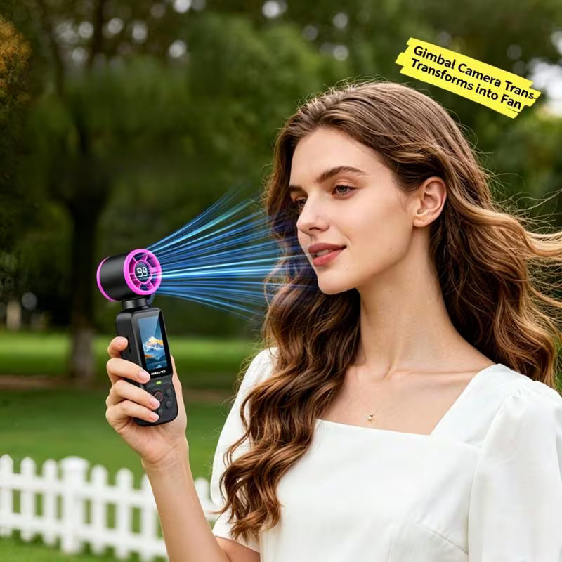 Summer Refreshing Handheld Fan with Built-in Pocket Gimbal Camera, Anti-Shake POV Action Cam for Travel & Outdoor Sports, 180° Rotatable Head, Large Capacity Battery