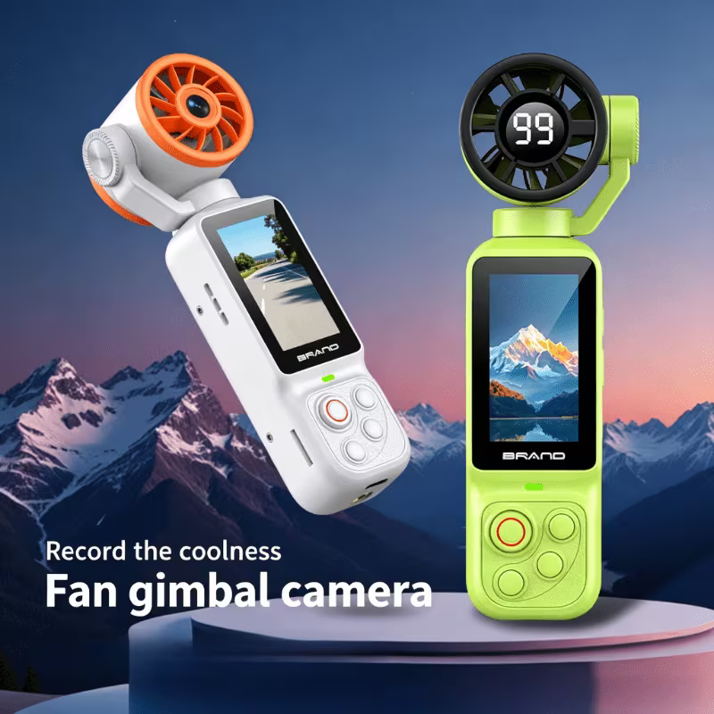 Summer Refreshing Handheld Fan with Built-in Pocket Gimbal Camera, Anti-Shake POV Action Cam for Travel & Outdoor Sports, 180° Rotatable Head, Large Capacity Battery