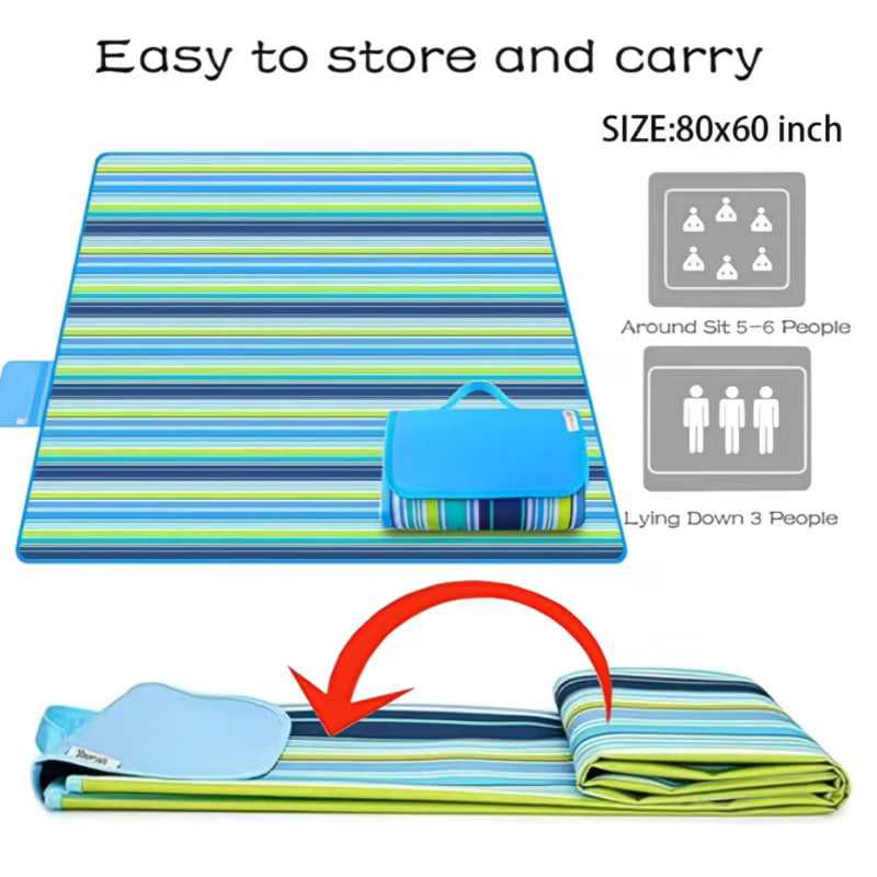 Picnic beach blanket, picnic mat, 80x60 inches, waterproof and foldable
