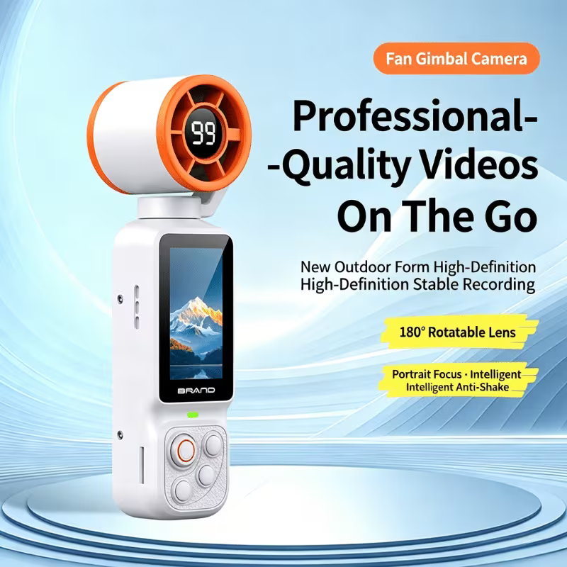 Summer Refreshing Handheld Fan with Built-in Pocket Gimbal Camera, Anti-Shake POV Action Cam for Travel & Outdoor Sports, 180° Rotatable Head, Large Capacity Battery